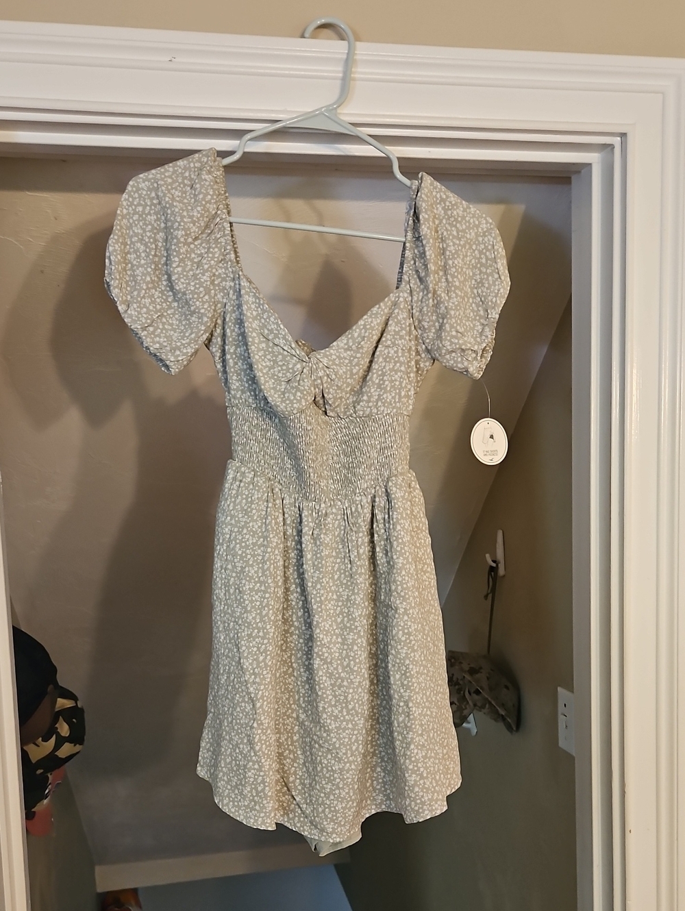 Hollister Light Sage Green Floral Tie-Front Smocked Mini Dress